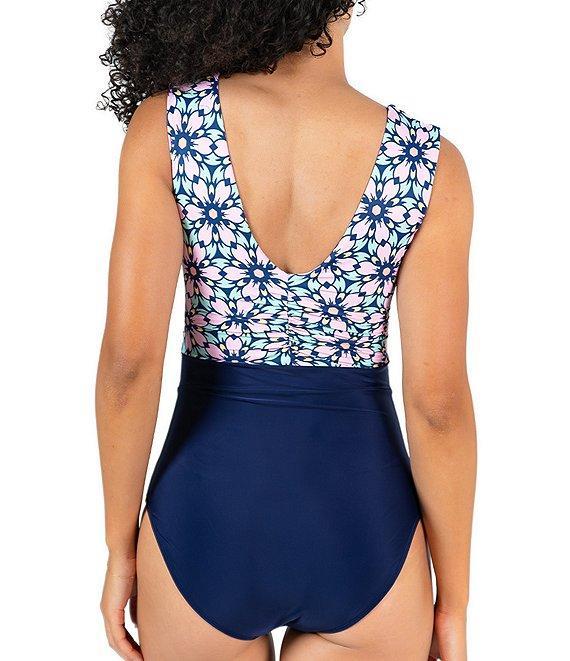 Janela Bay La Valencia V-Neck Open Back Ruched One Piece Swimsuit Product Image