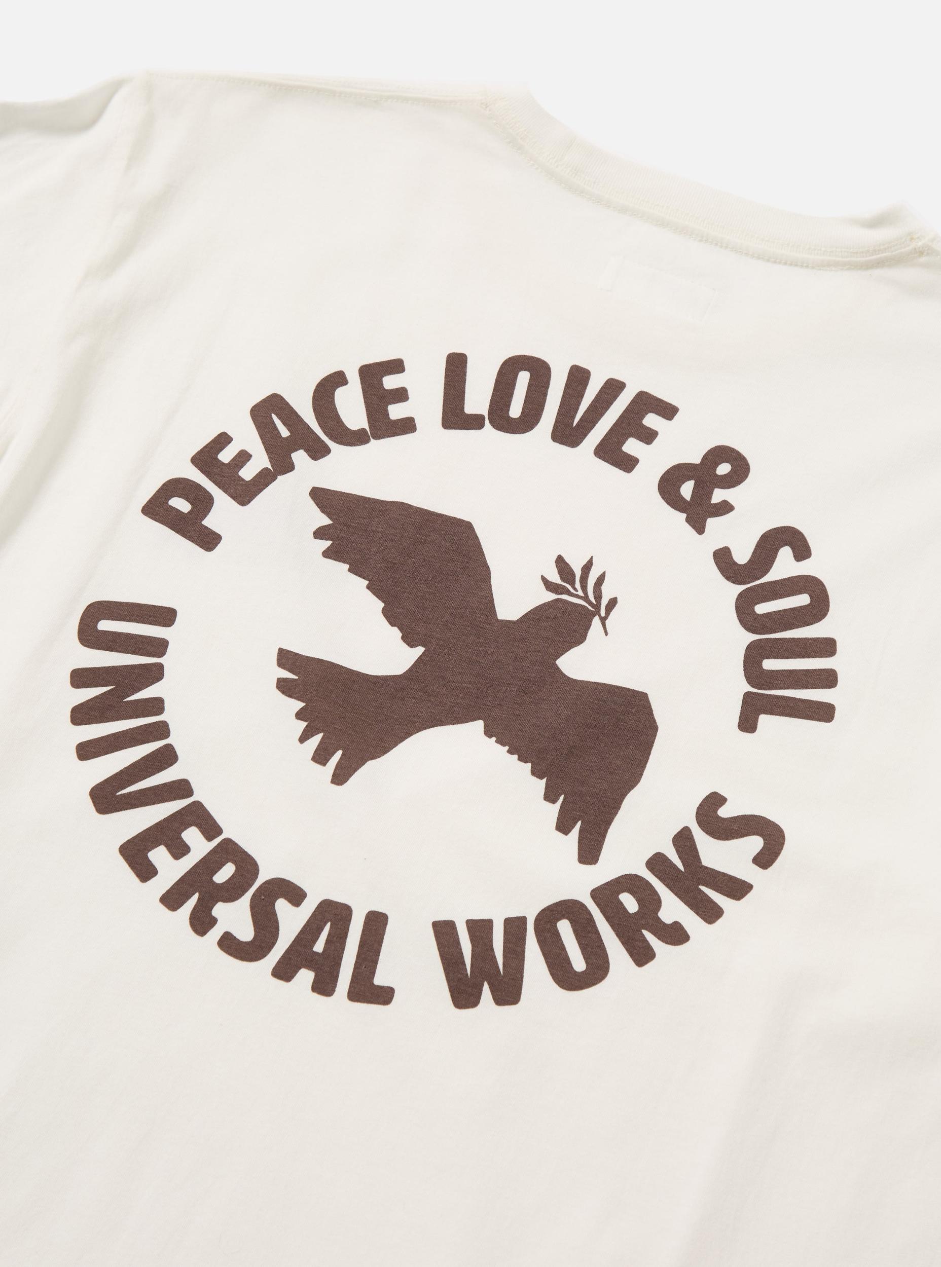 Universal Works 'Peace, Love & Soul' Print Tee in Ecru Single Jersey Product Image