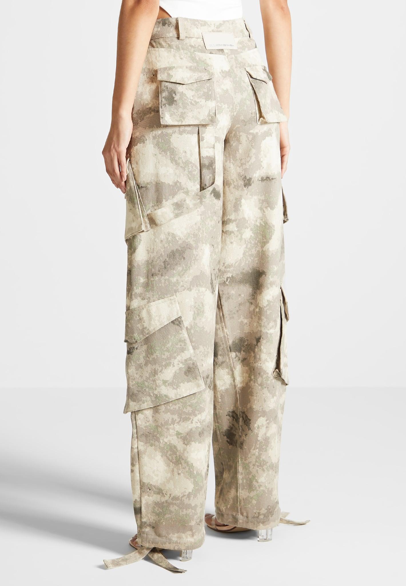 High Waisted Camo Cargo Pants - Beige Female Product Image