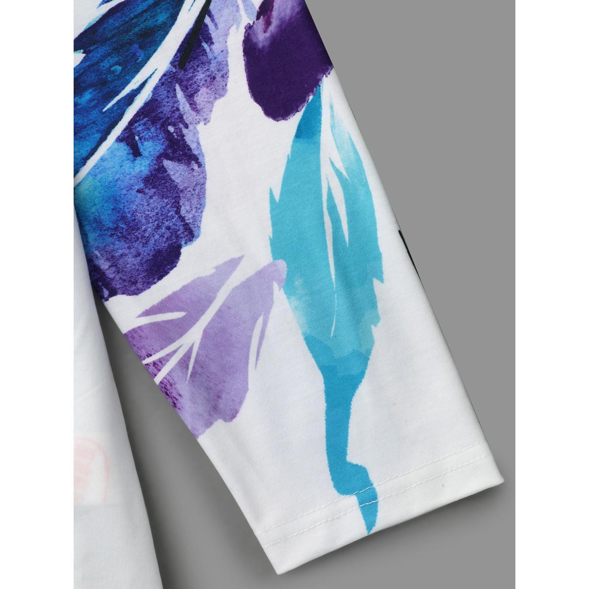 Plus Size Floral Boho Print Stretchy T-Shirt WhiteSmoke Women Casual Non Art&design Round Neck Everyday T-shirts BloomChic 12/L Product Image
