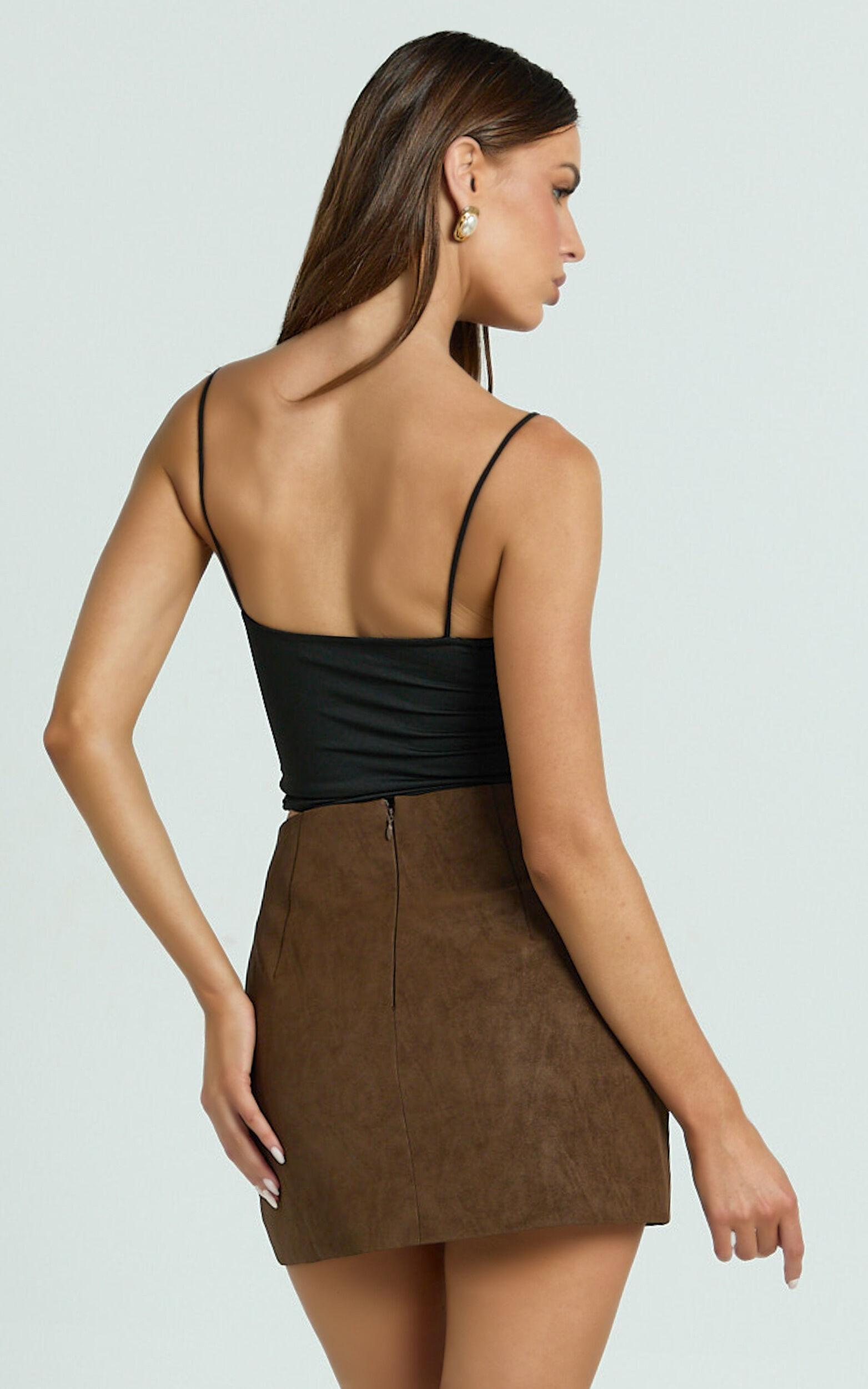 Gretchen Mini Skirt - High Rise Faux Suede Skirt in Brown Product Image