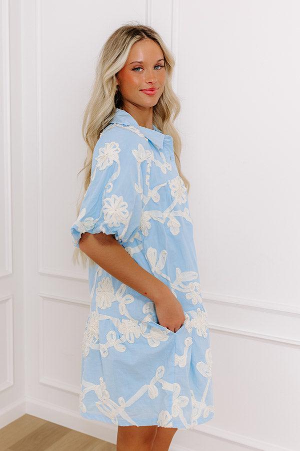 Floral Statement Embroidered Mini Dress in Sky Blue Product Image