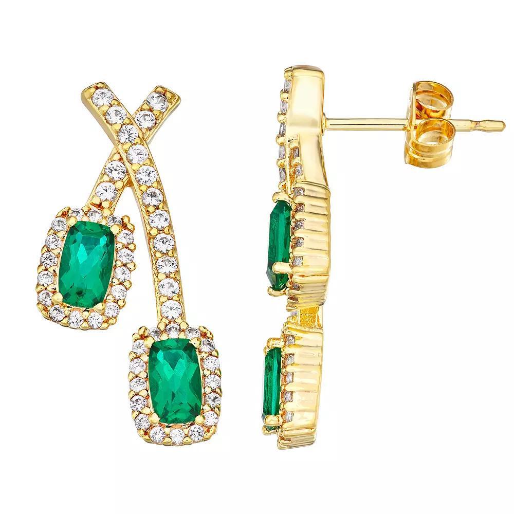 14k Gold Over Silver Lab-Created Emerald & White Sapphire Stud Earrings, Women's, Gold Tone Product Image