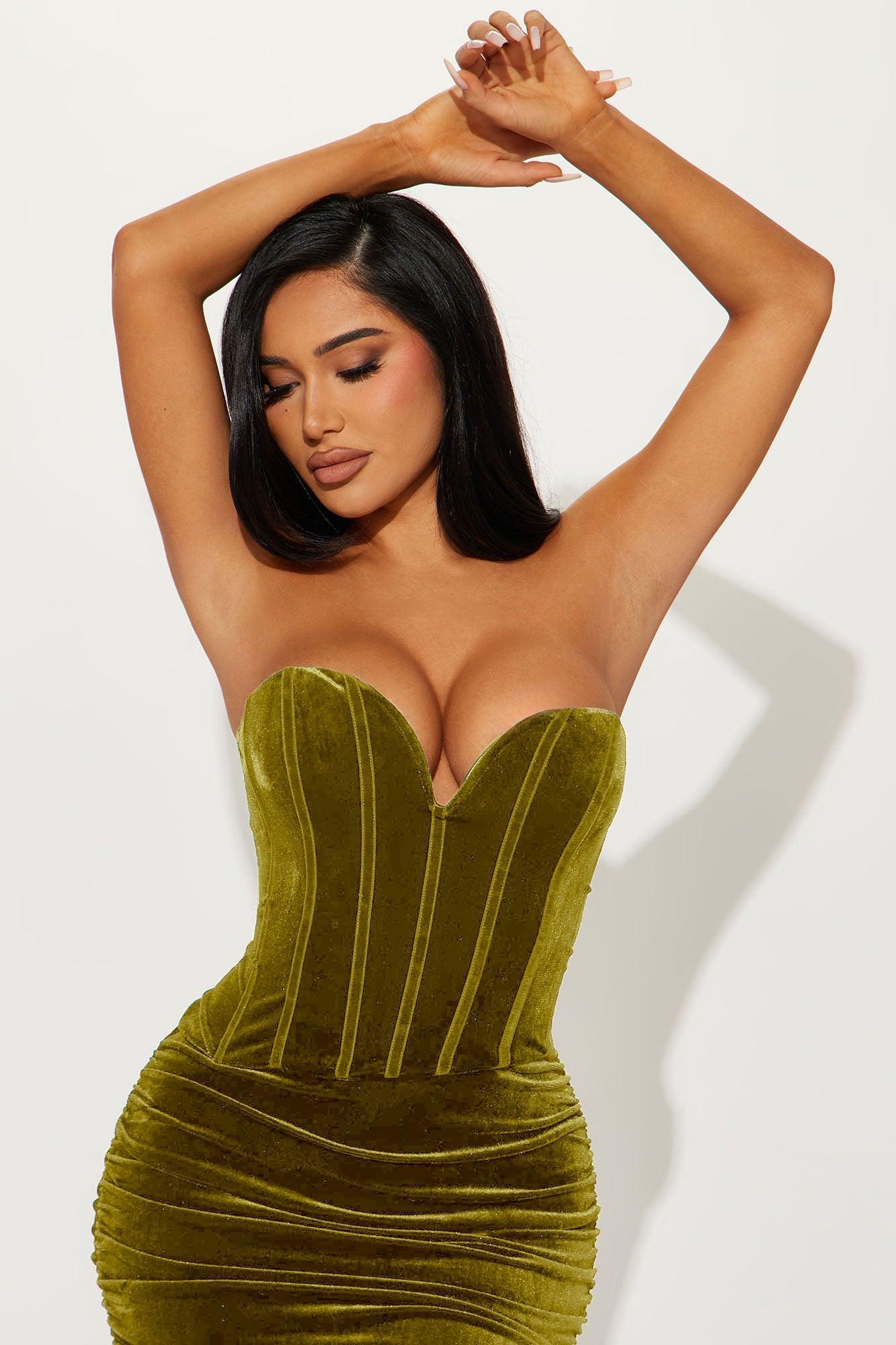 Falling For You Velvet Maxi Dress - Chartreuse Product Image