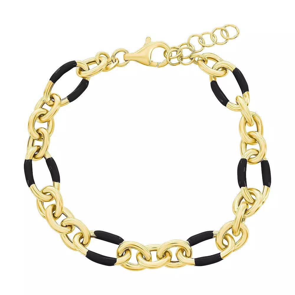 Argento Bella Gold Over Silver Enamel Chain Bracelet, Women's, Size: 7-8" ADJ, Black Product Image