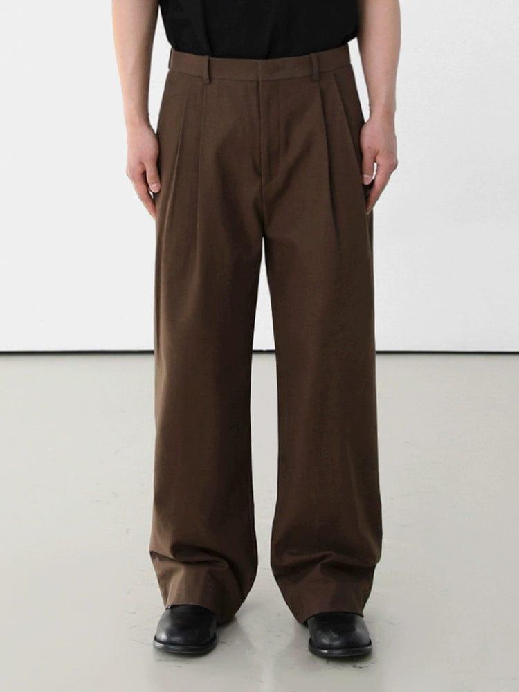 RT No. 11693 BROWN FOLDED PLEATED STRAIGHT SUIT PANTS Product Image