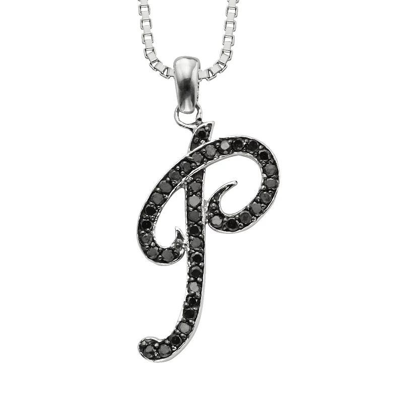 Jewelexcess Sterling Silver 1/4-ct. T.W. Black Diamond Initial Pendant, Women's, Size: 18", Q Product Image
