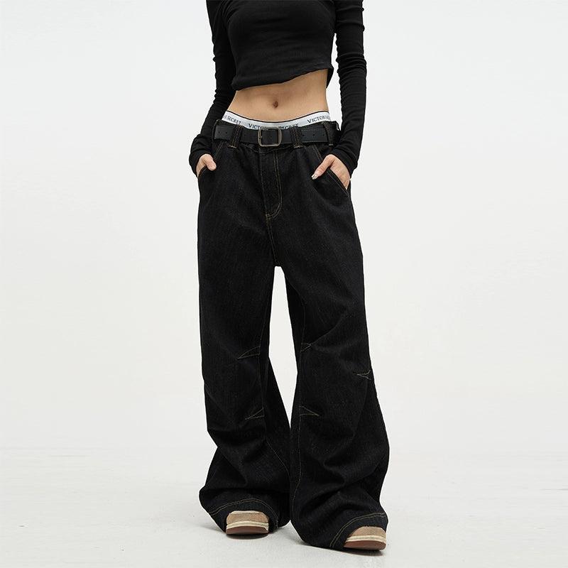 RT No. 18704 BLACK RAW DENIM STRAIGHT JEANS Product Image
