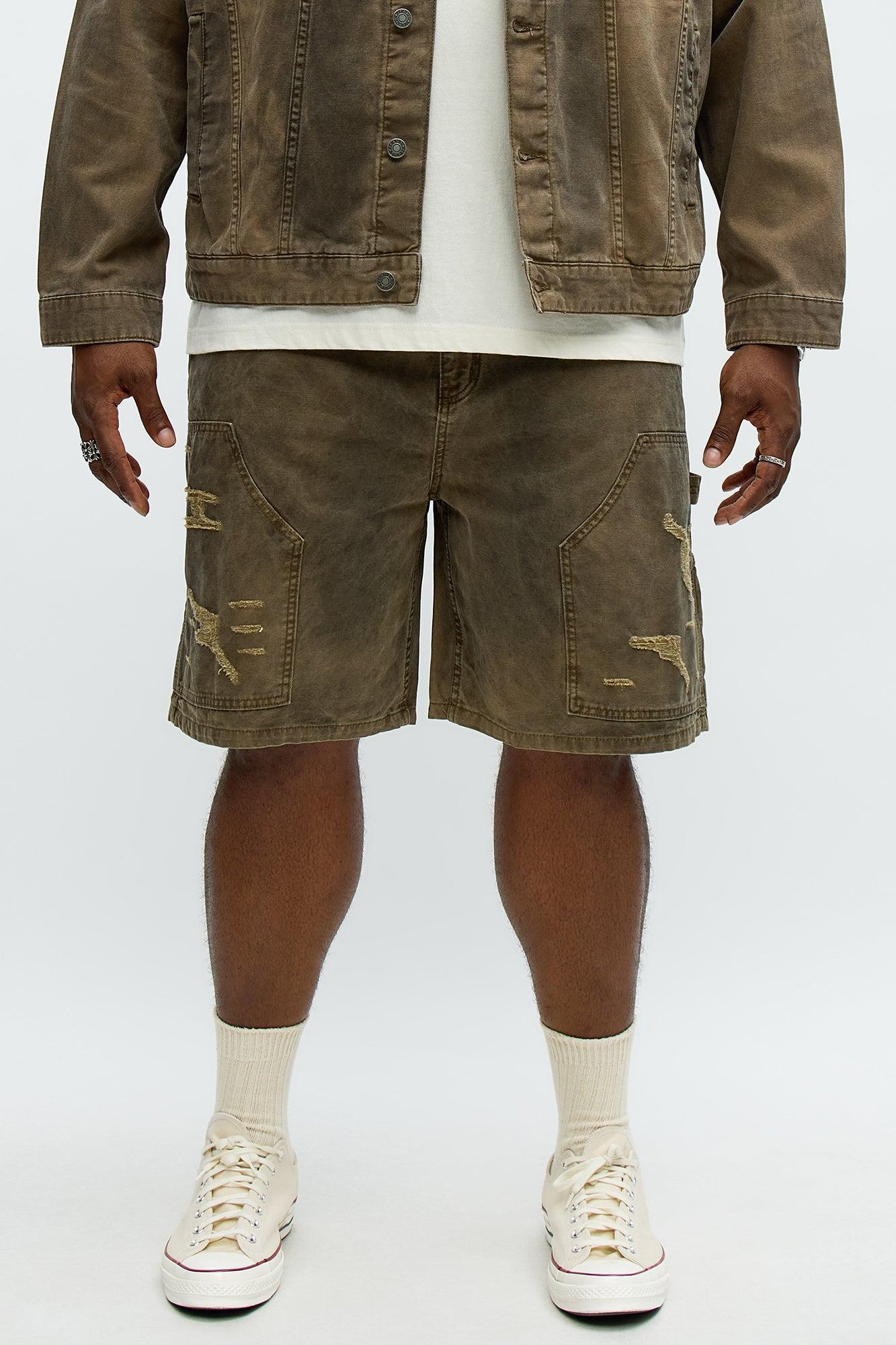 Worn Wild Distressed Relaxed Shorts - Brown Product Image