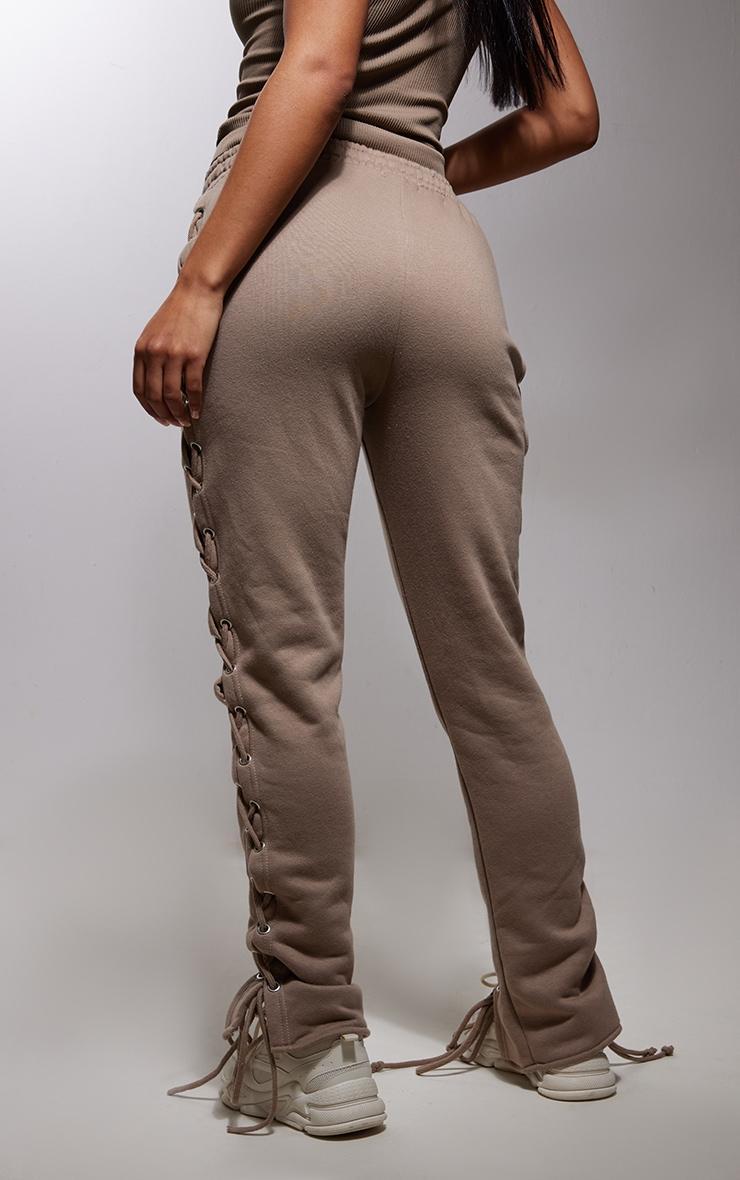 Taupe Lace Up Side Detail Oversized Sweatpants Product Image