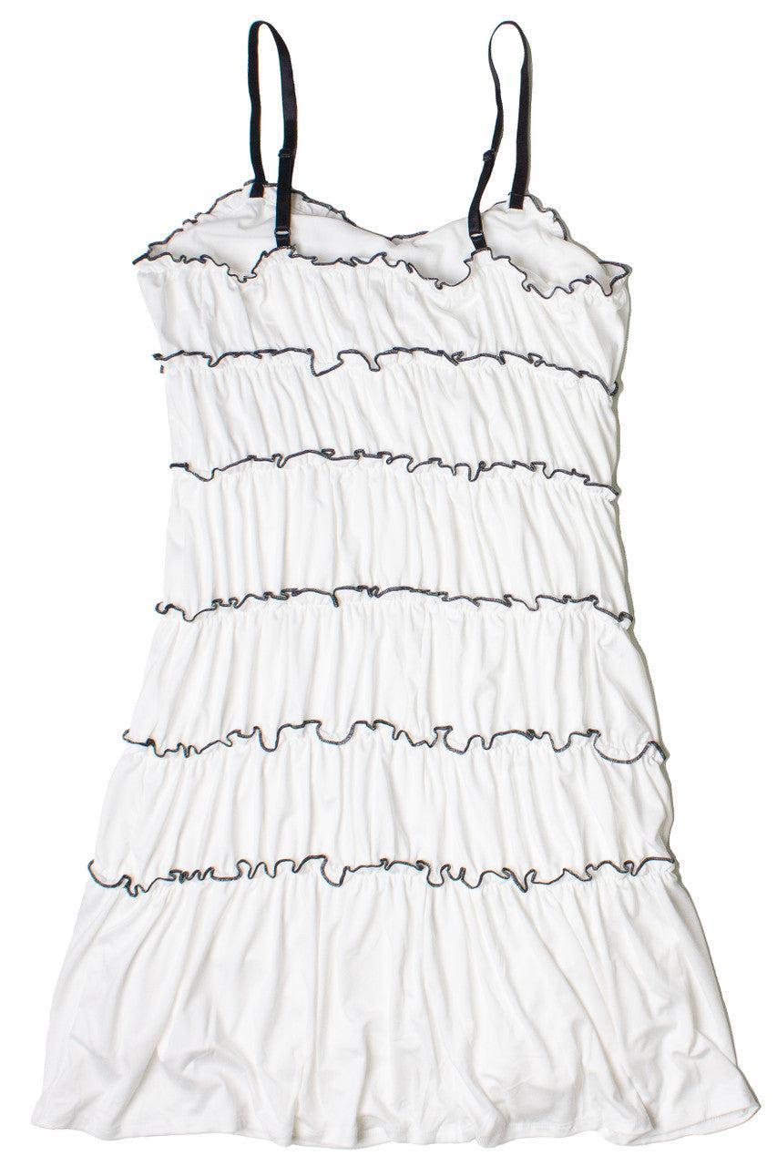 Contrast Stitch Ribbon Bow Tiered Mini Dress Product Image