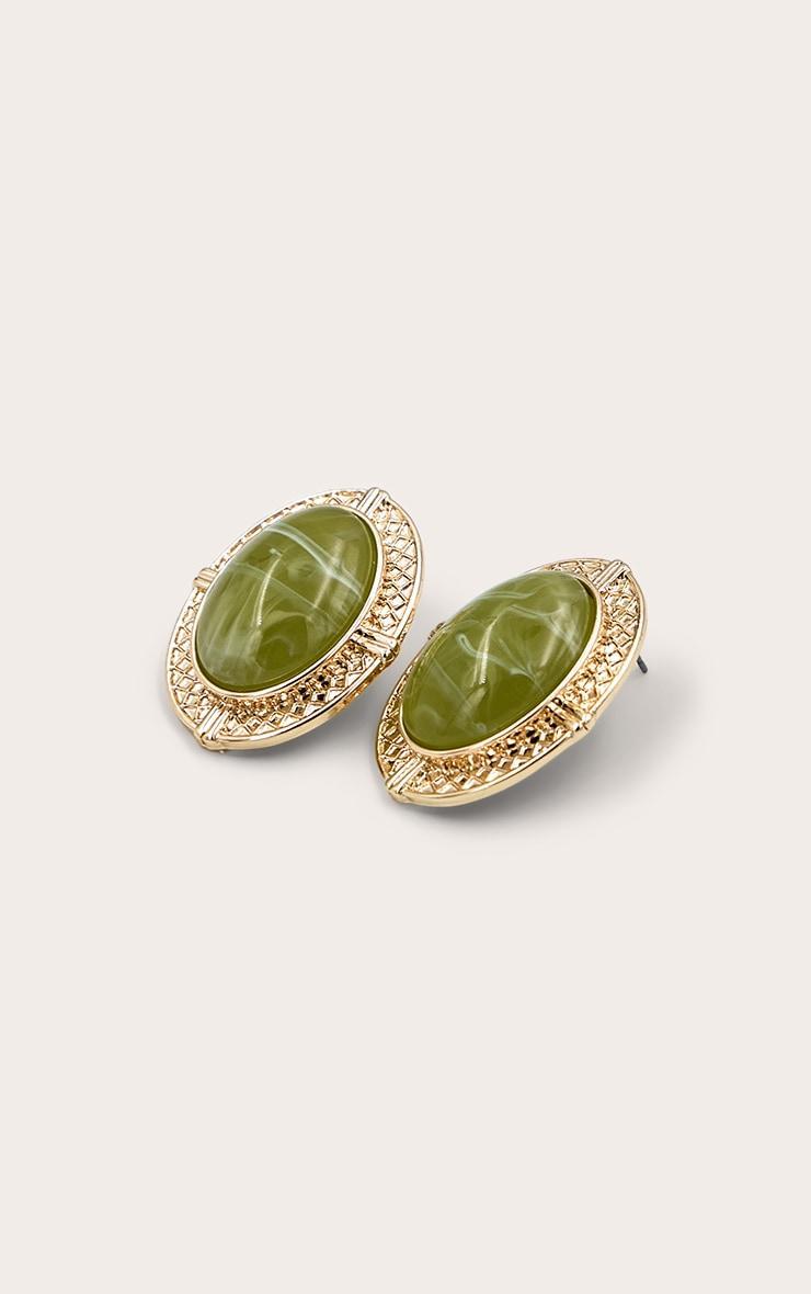 Jade Green Resin Gold Statement Earrings Product Image