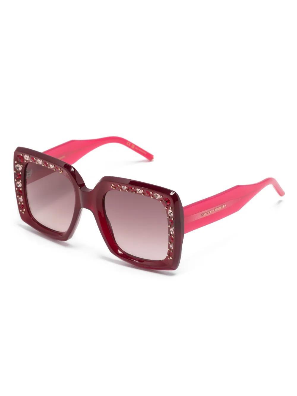 CAROLINA HERRERA Crystal-embellished Square-frame Sunglasses In Rosa Product Image