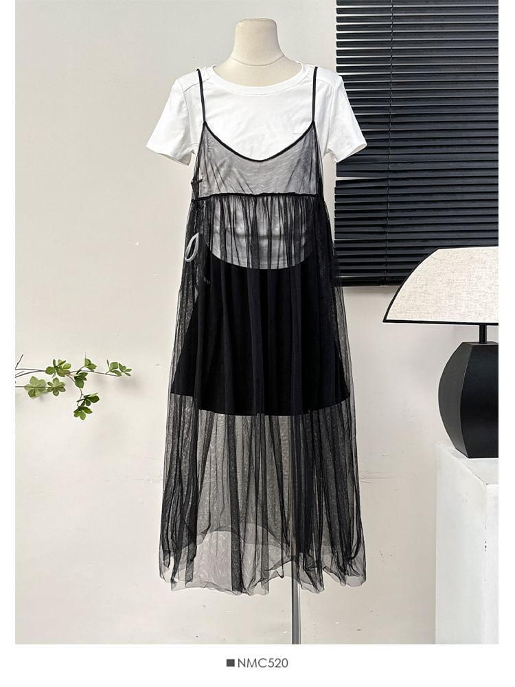 Sleeveless V-Neck Mesh Long Dress in 6 Colors Product Image