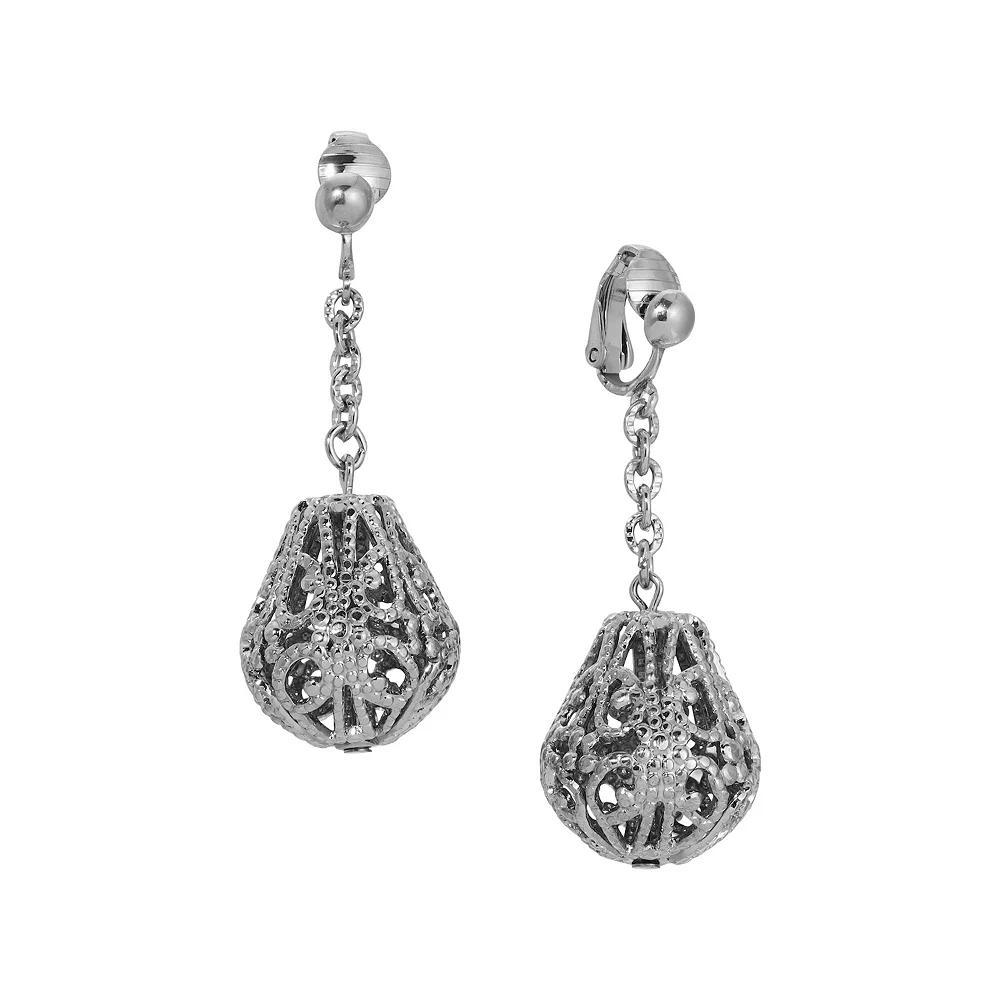 1928 Filigree Linear Drop Clip Earrings, Womens, Gray Product Image