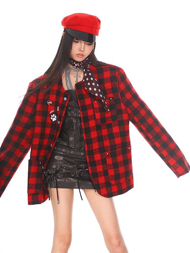 Check Loose-Fit Tweed Jacket Product Image