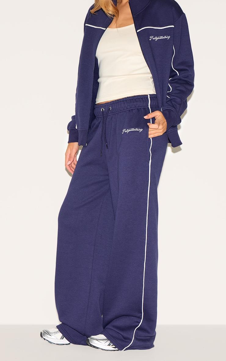 PRETTYLITTLETHING Dark Blue Contrast Piping Detail Straight Leg Sweatpants Product Image