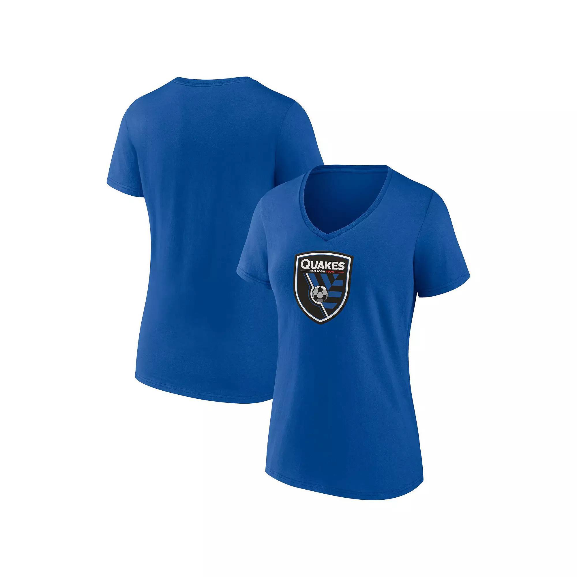 Women's Fanatics Blue San Jose Earthquakes Logo V-Neck T-Shirt, Size: Large, Sje Blue Product Image