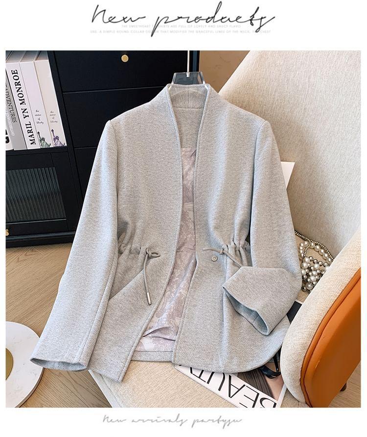 V-Neck Plain Drawstring Waist Coat Product Image