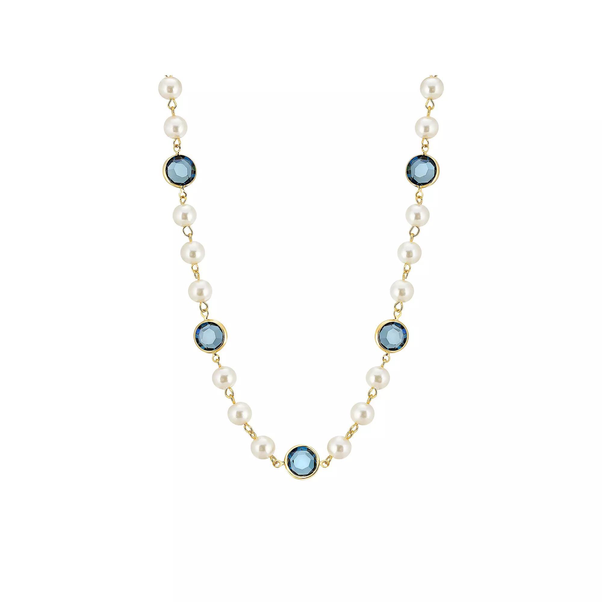 1928 Gold Tone Simulated Pearl & Crystal Strandage Necklace, Womens, Light Blue Product Image