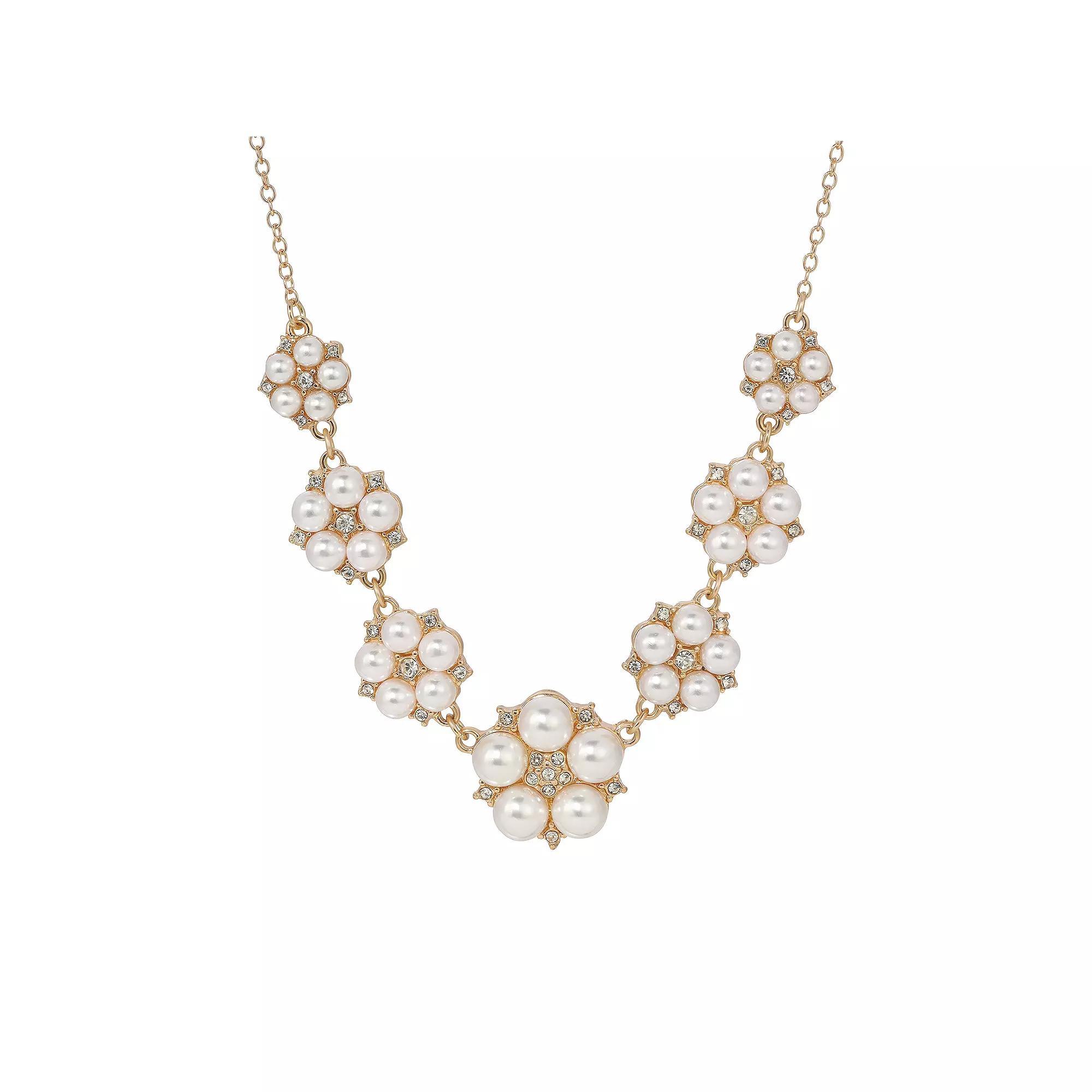 1928 Gold Tone Round Faux Pearl Necklace, Womens, White Product Image