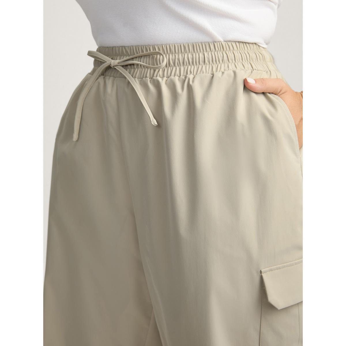 Plus Size Waist Drawstring Pockets Straight-Leg Pants Women Champagne Casual Straight Leg Mid Rise Everyday-Casual Pants BloomChic 26/4X Product Image