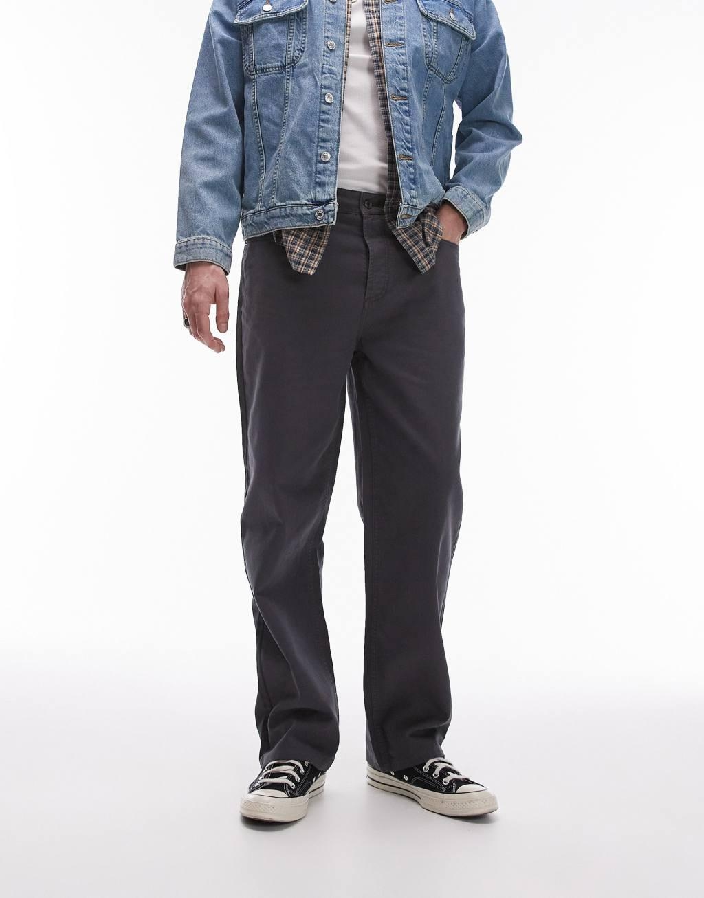 Topman straight canvas pants in charcoal Product Image