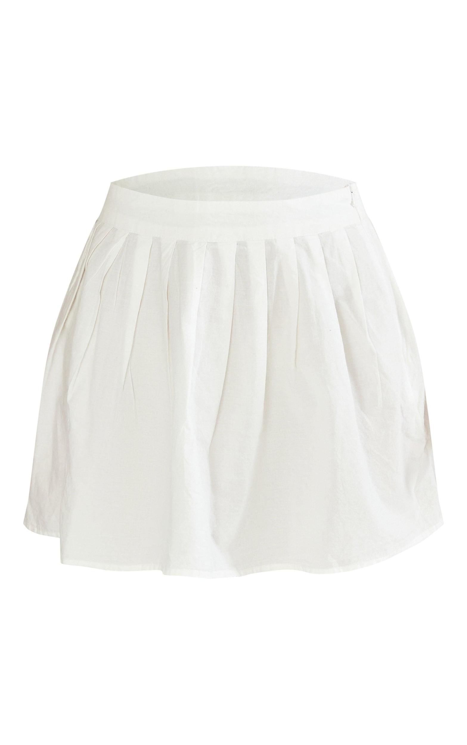  White Cotton Poplin Pleated Mini Tennis Skirt Product Image