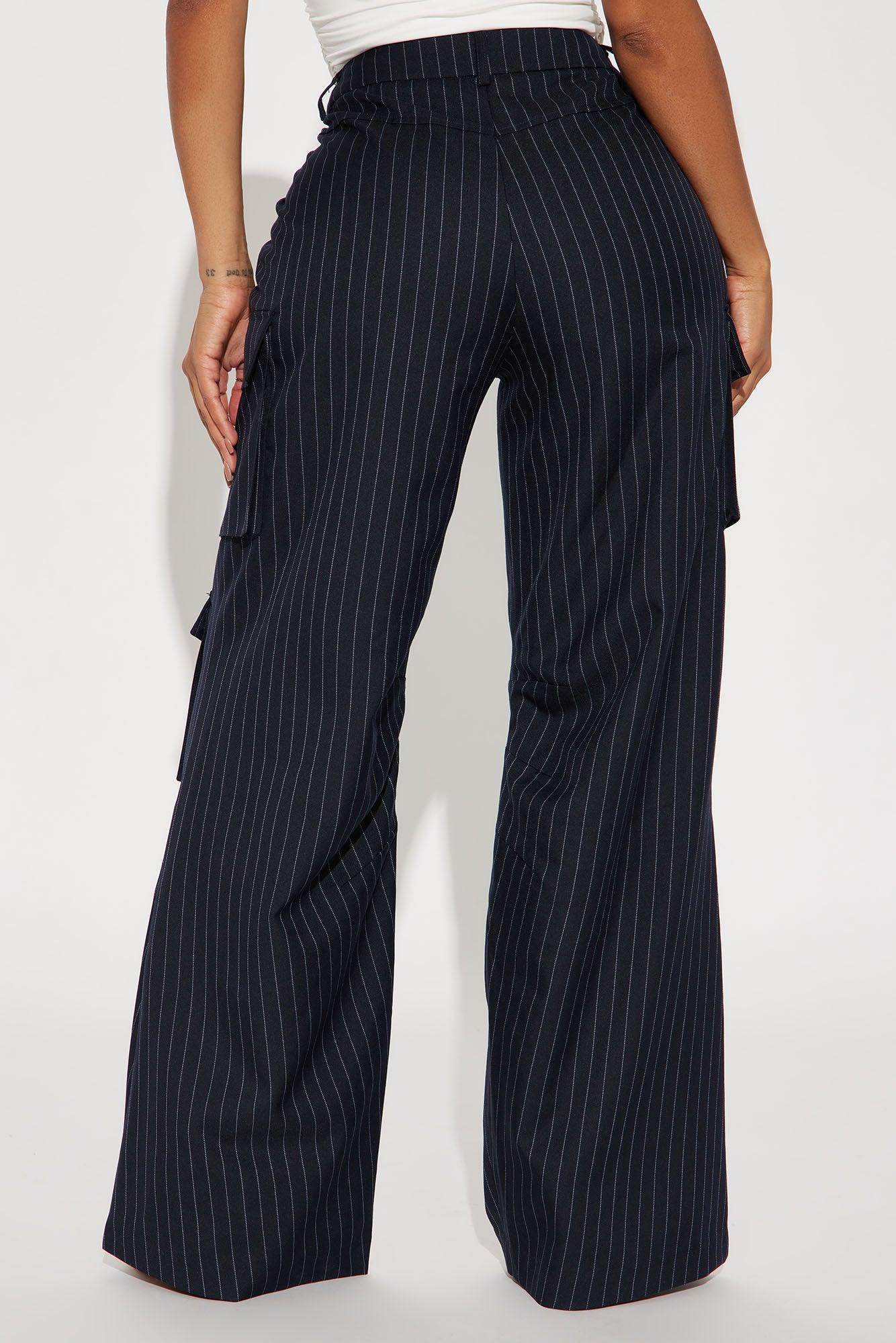 Double Take Pinstripe Cargo Trouser - Navy/combo Product Image