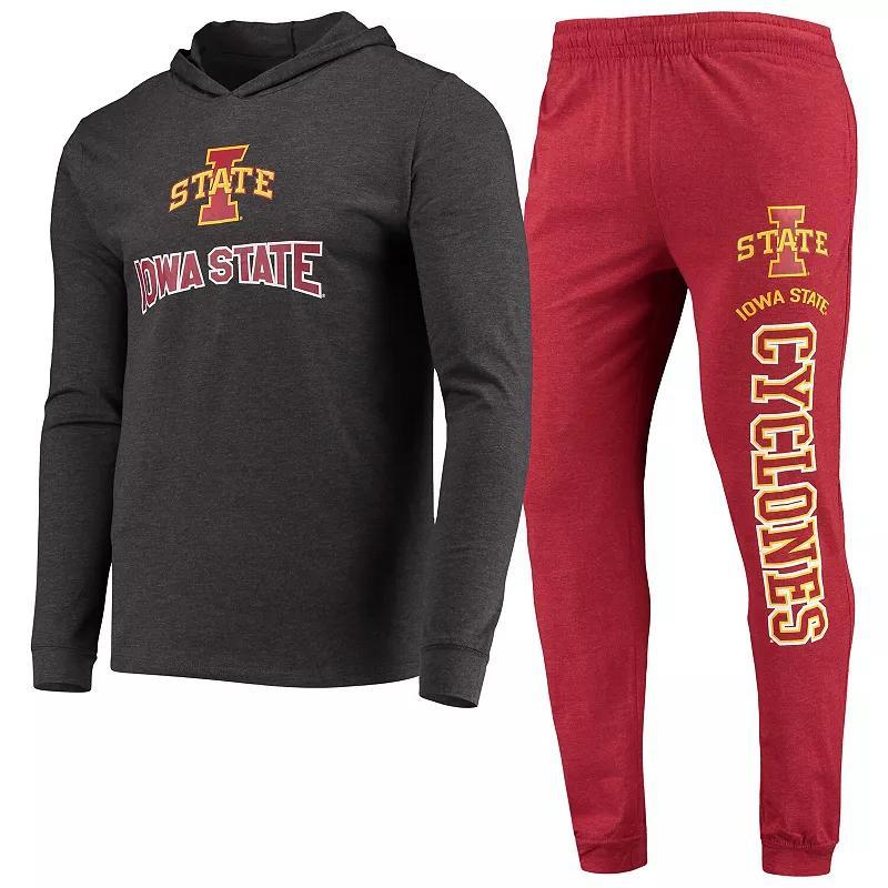 Men's Concepts Sport Cardinal/Charcoal Iowa State Cyclones Meter Long Sleeve Hoodie T-Shirt & Jogger Pants Sleep Set, Size: Large, Red Product Image