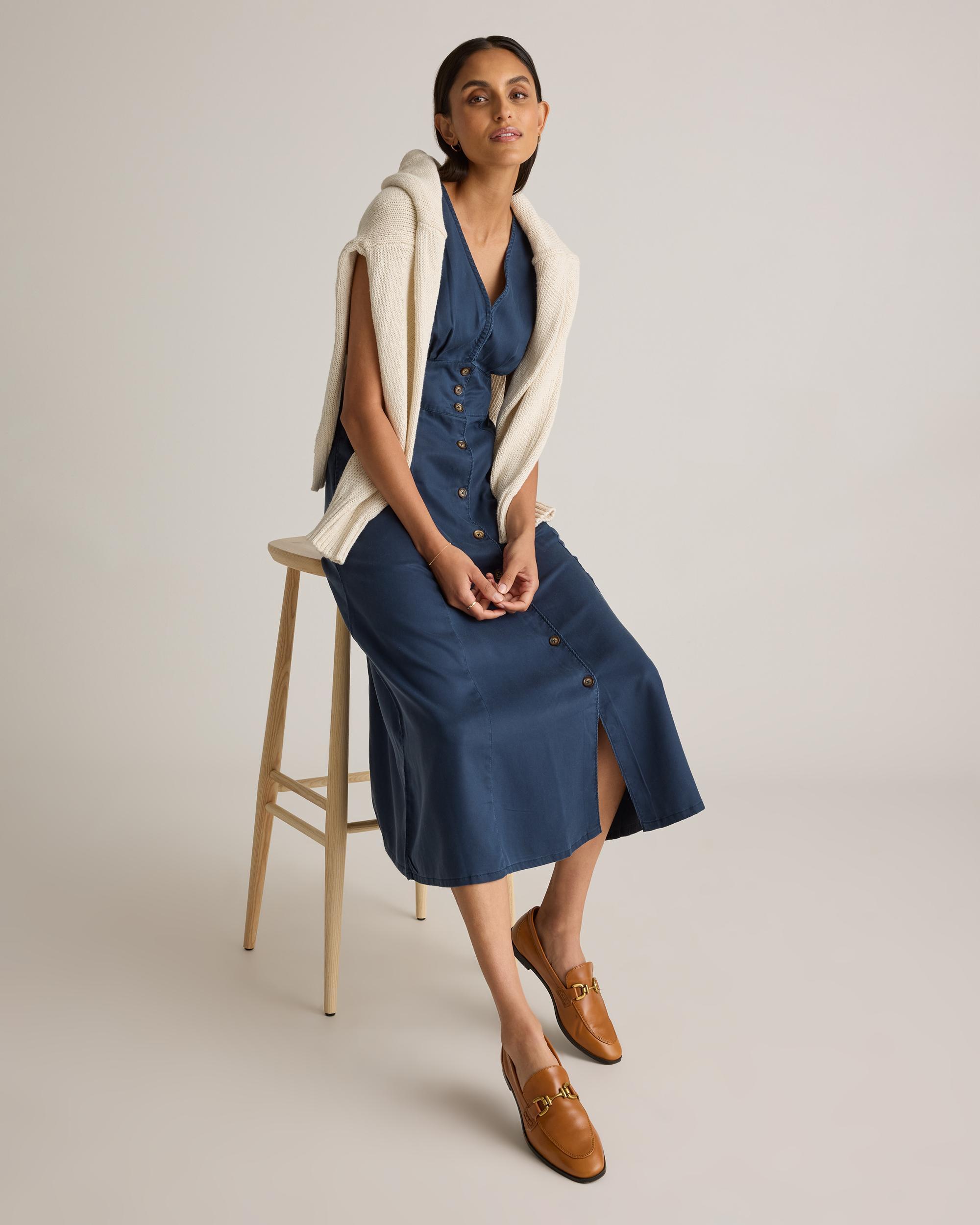 Quince | Women's Vintage Wash Tencel Button Front Midi Dress Product Image