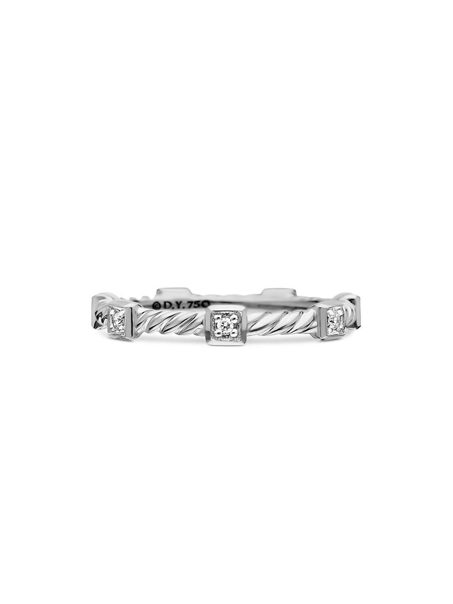 David Yurman 18K White Gold Cable Collectibles Diamond Stack Ring Product Image