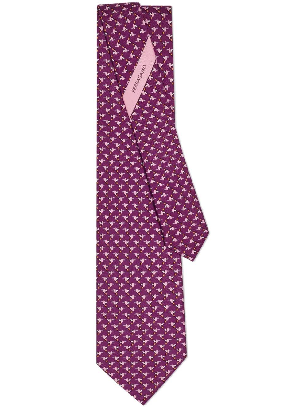 FERRAGAMO Hummingbird Print Tie In Pink Product Image