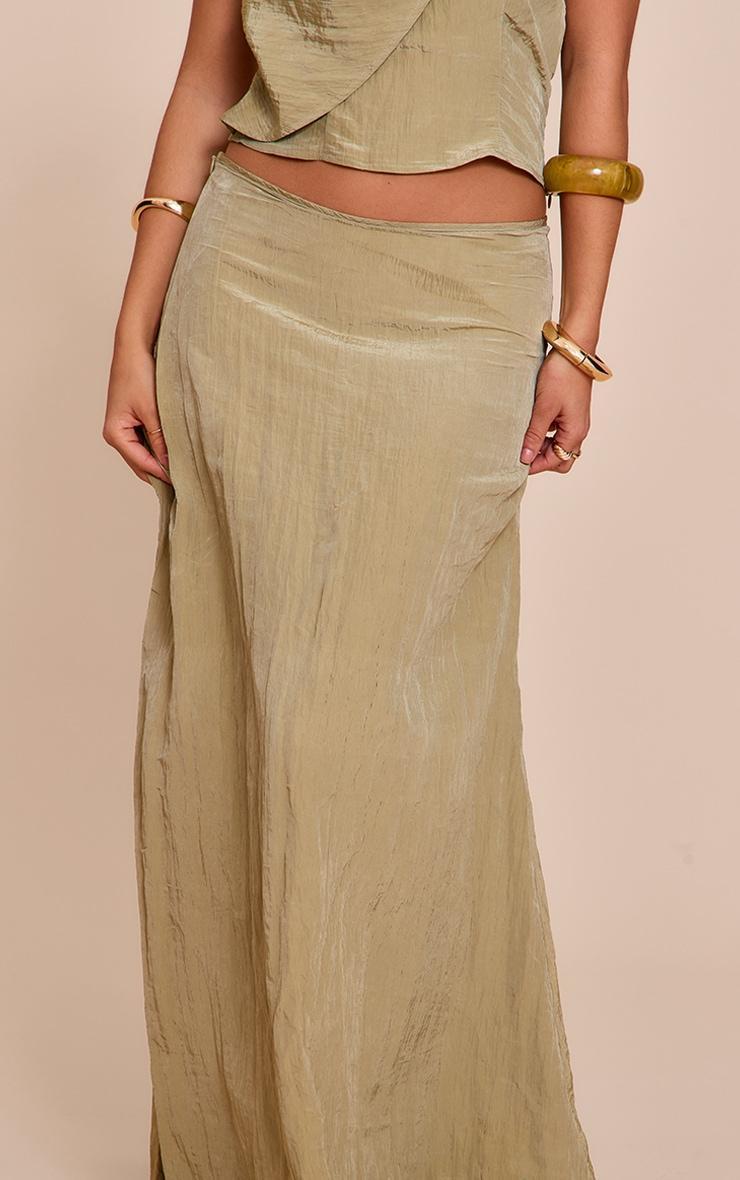 Sage Khaki Textured Woven Floaty Maxi Skirt Product Image