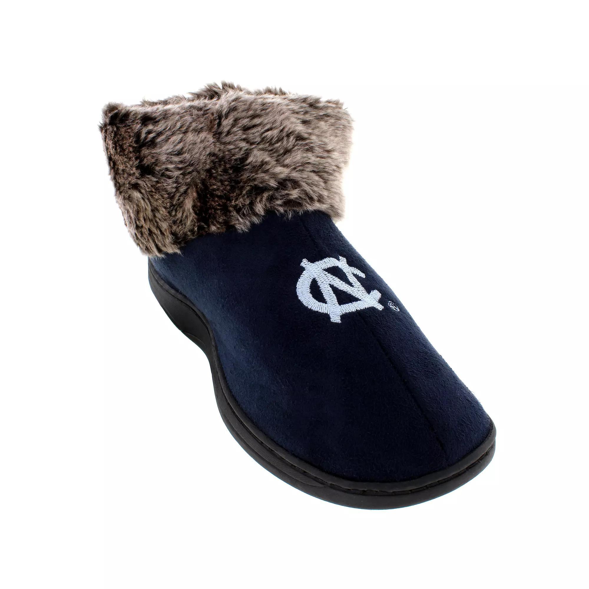 North Carolina Tar Heels Faux-Fur Slippers, Women's, Size: Small, Black Product Image