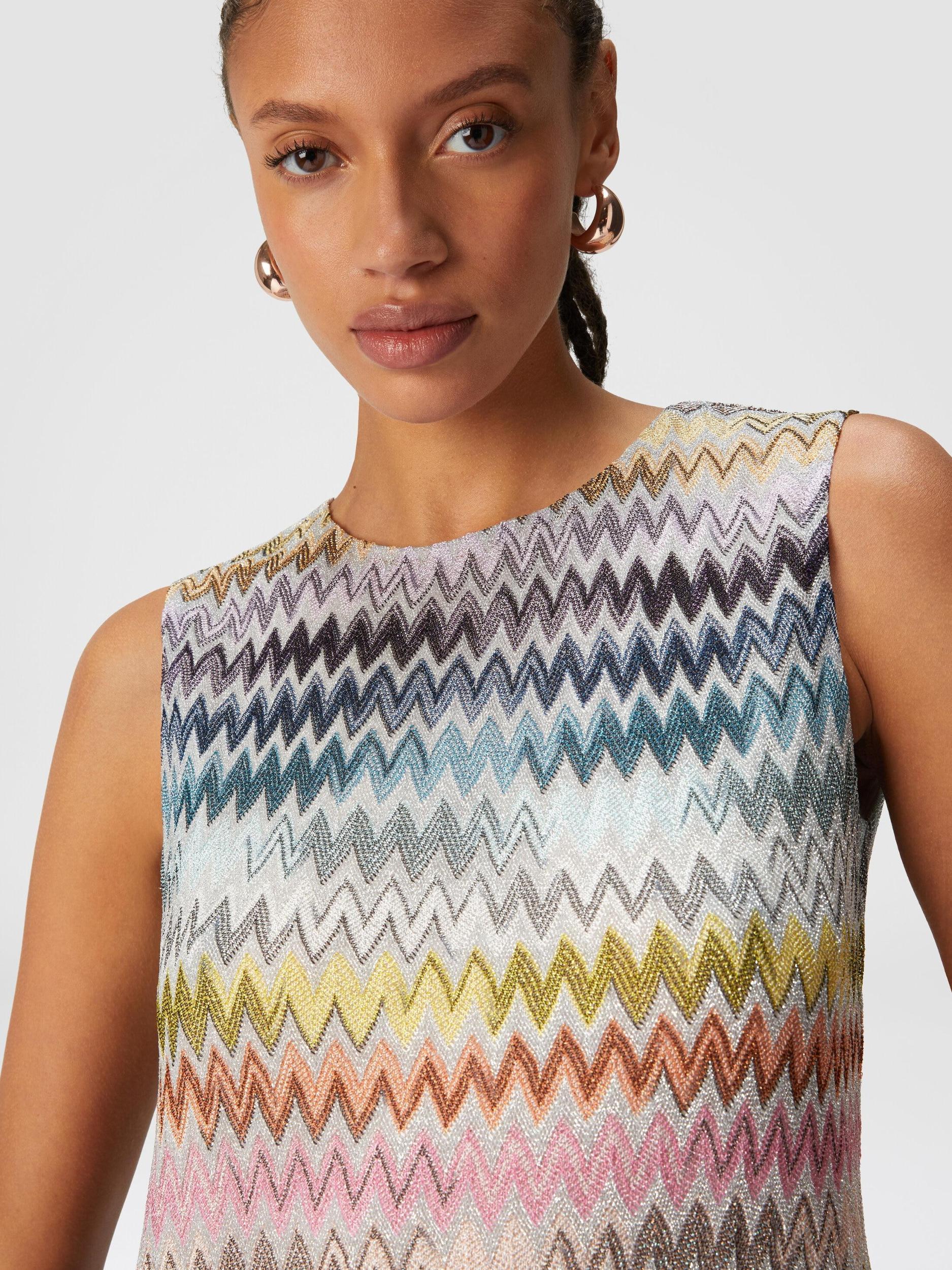 Sleeveless mini-dress in zig zag lamé viscose Product Image