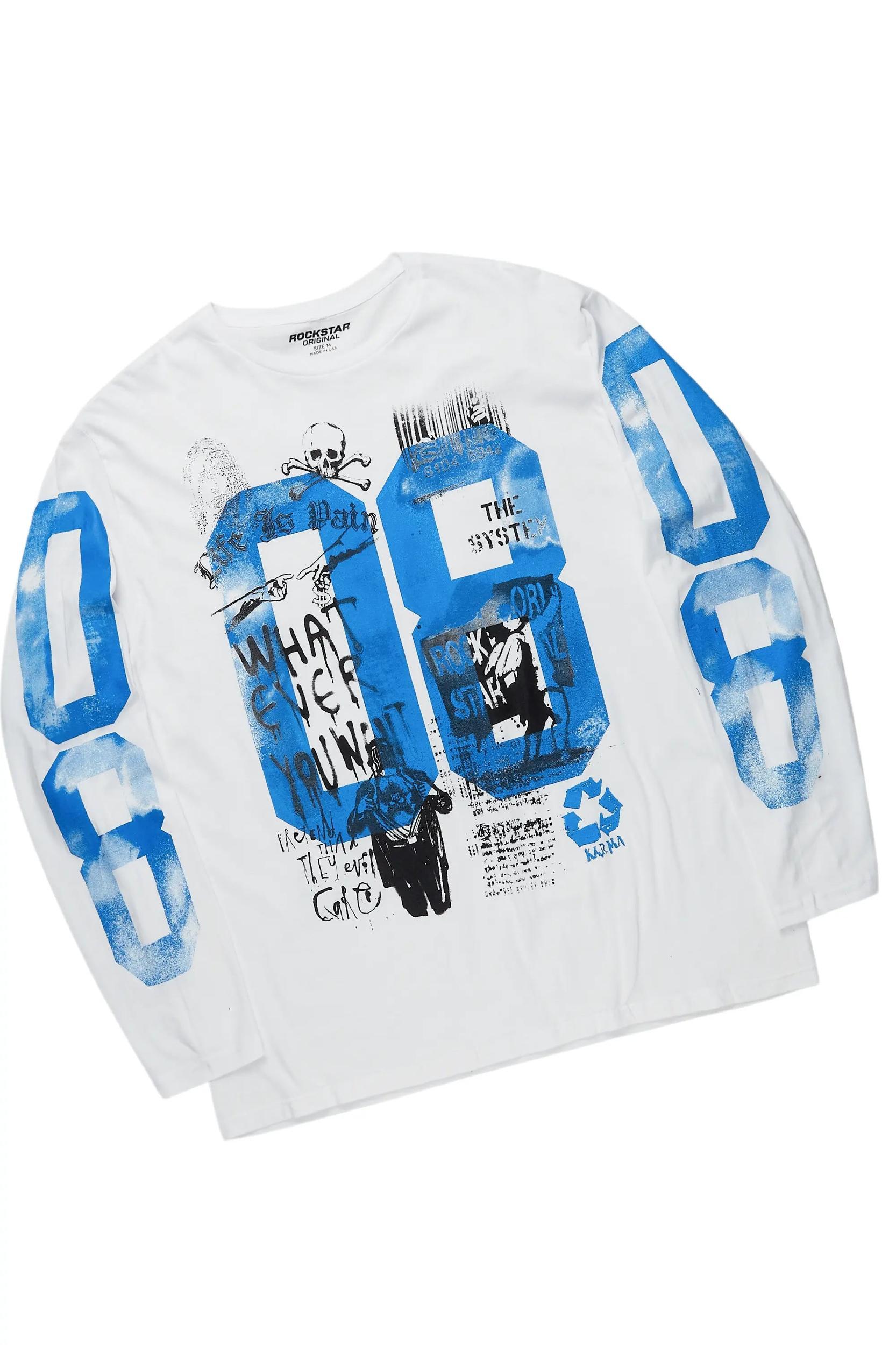 Grill White/Royal Long Sleeve T-Shirt/Baggy Pant Set Male Product Image