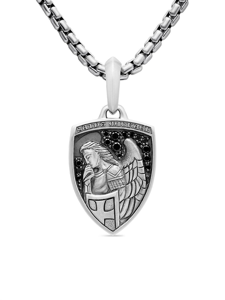 David Yurman Mens Sterling Silver St. Michael Medallion Amulet with Pave Black Diamonds Product Image