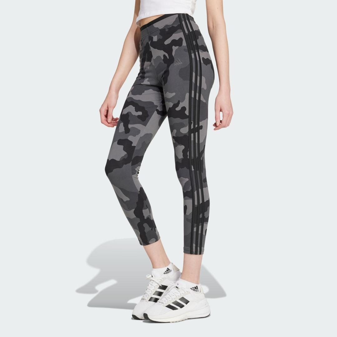 adidas Womens Camo Three Striped Leggings - Black Product Image