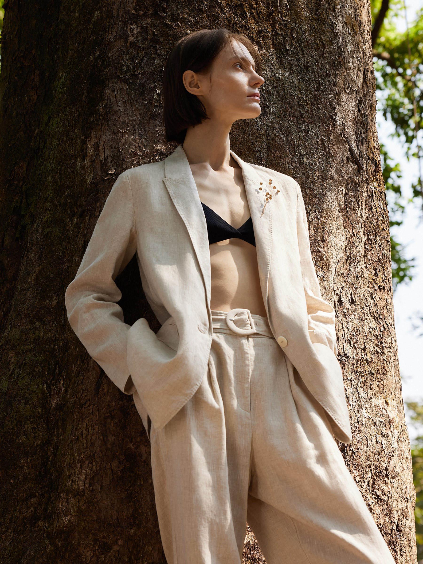 100% Linen Back Slit Women One Button Blazer Product Image