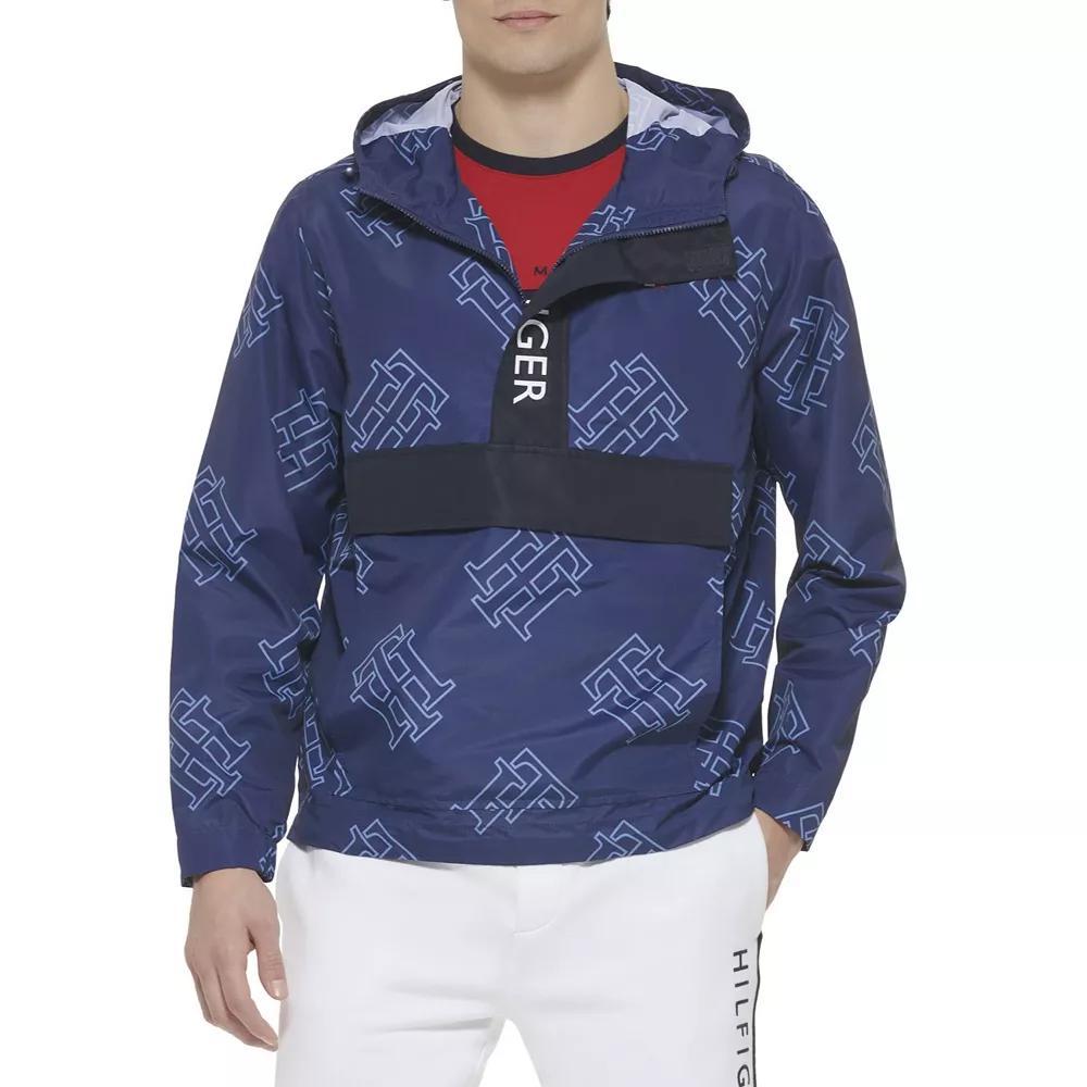 Men's Tommy Hilfiger Hooded Taslan Popover Jacket, Size: Large, Blue Print Product Image
