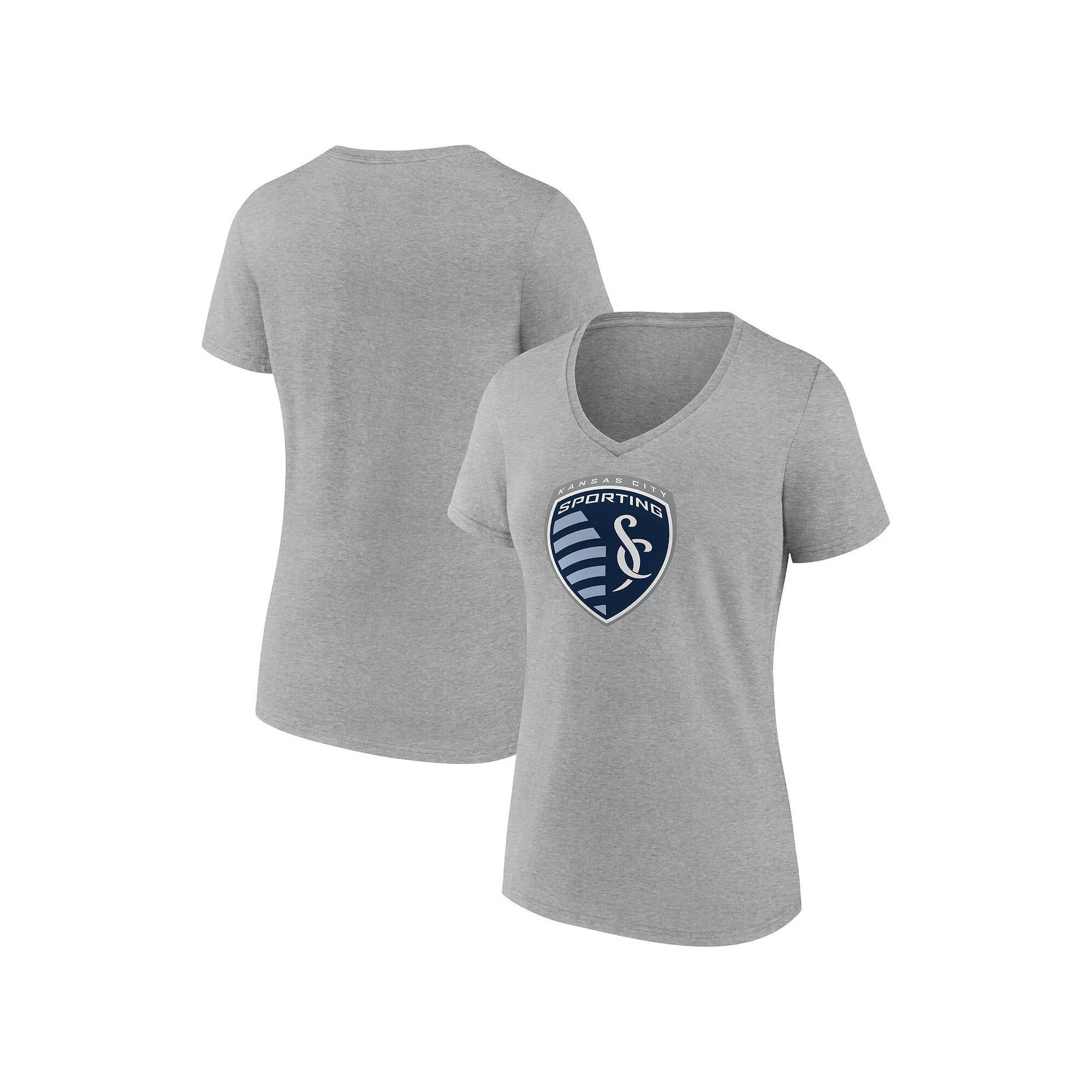Women's Fanatics Steel Sporting Kansas City Evergreen Logo V-Neck T-Shirt, Size: XL, Silver Product Image