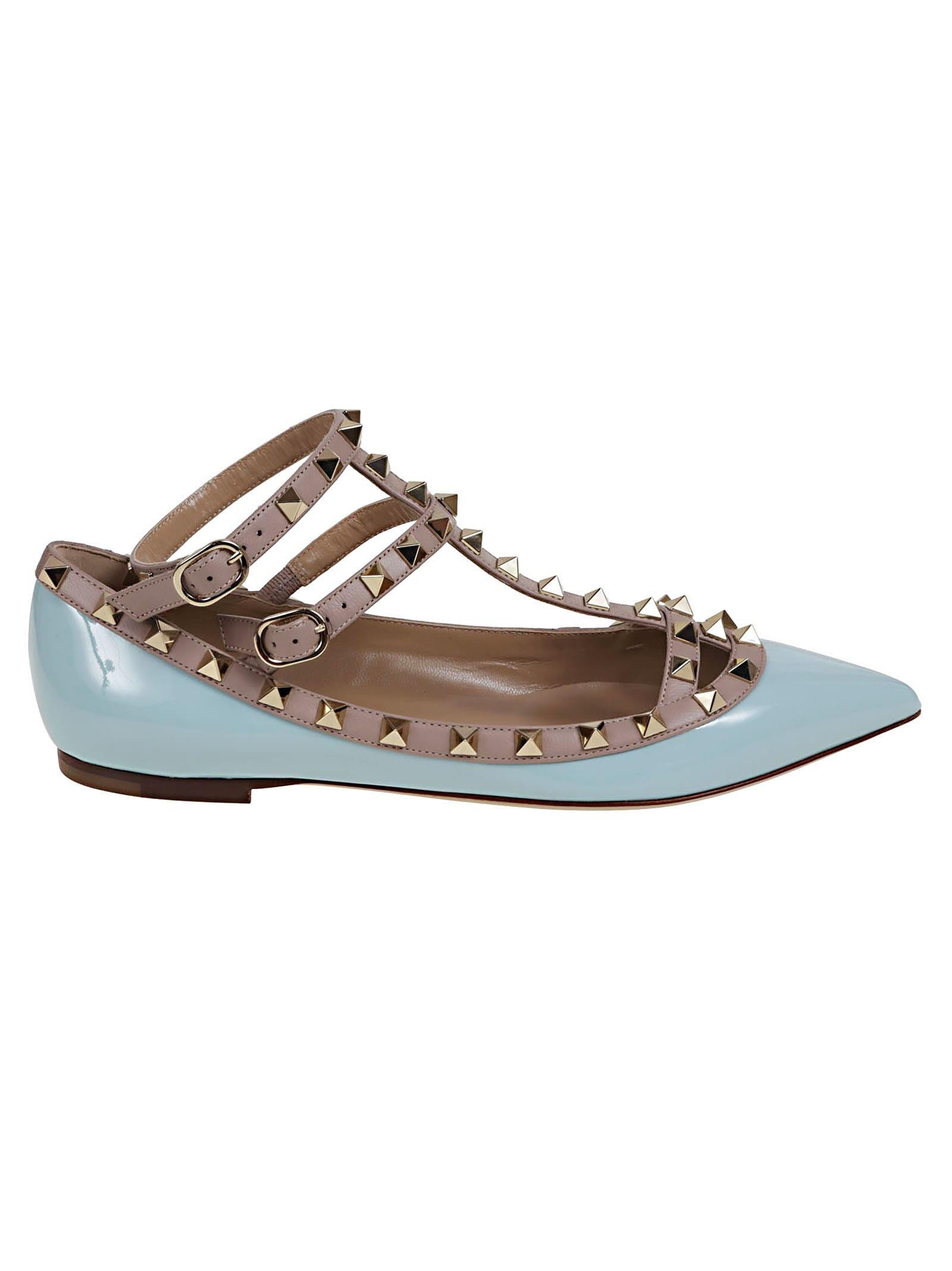 VALENTINO GARAVANI Rockstud Leather Ballerina Shoes In Qpb Acqua Marina Poudre Product Image