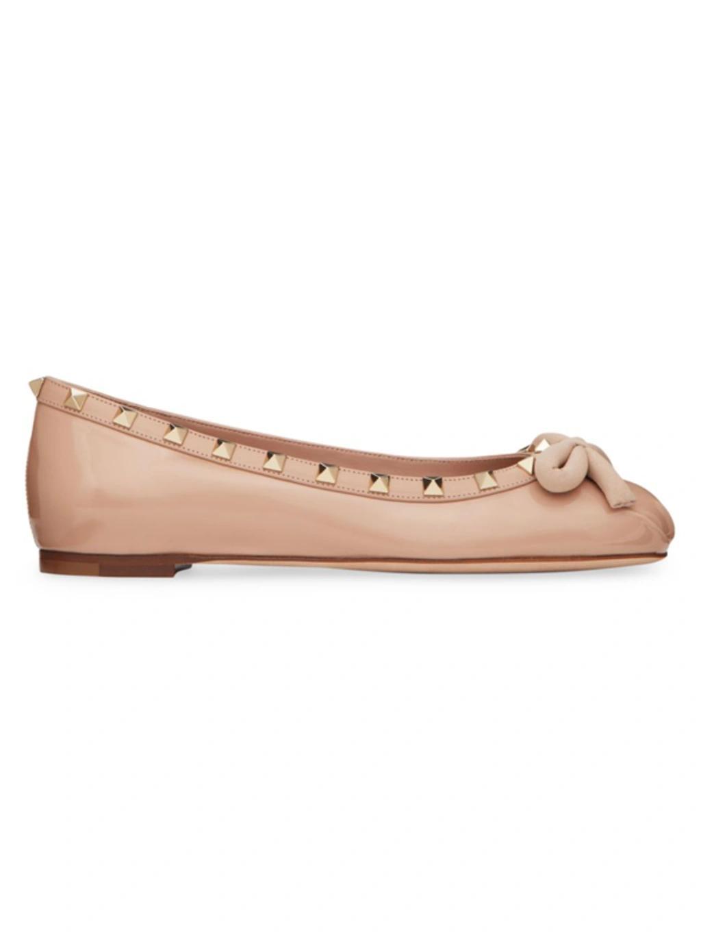 VALENTINO GARAVANI Rockstud Patent Leather Ballerina Woman Rose Cannelle 42 Product Image