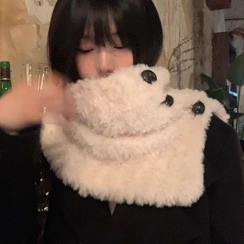 Plain Buttoned Fluffy Scarf Product Image