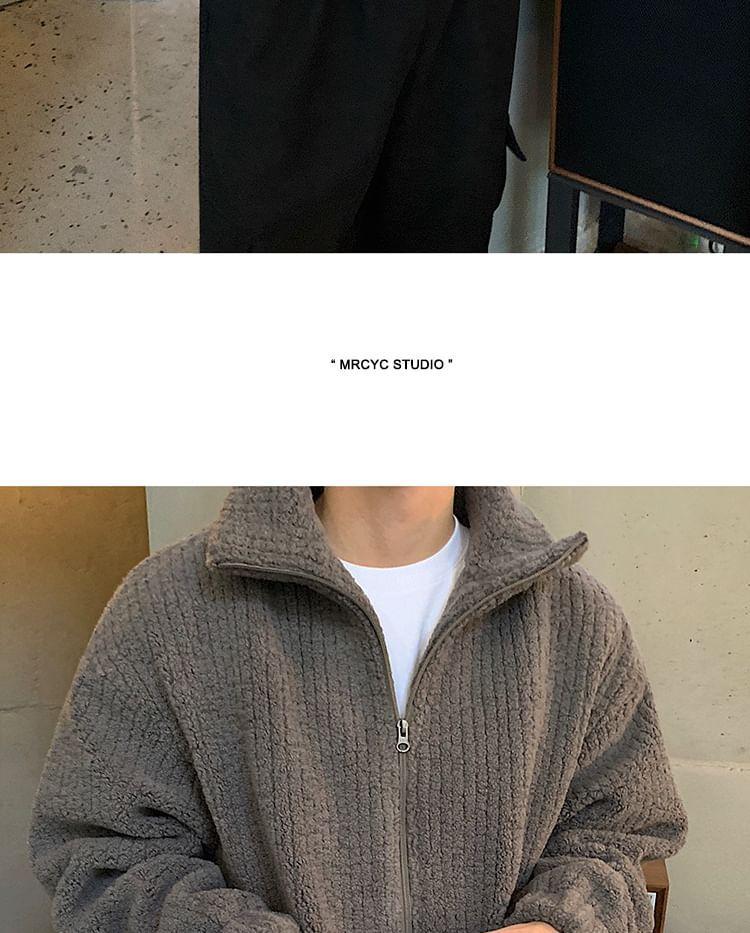 Half-Zip Plain Faux Shearling Sweatshirt Product Image