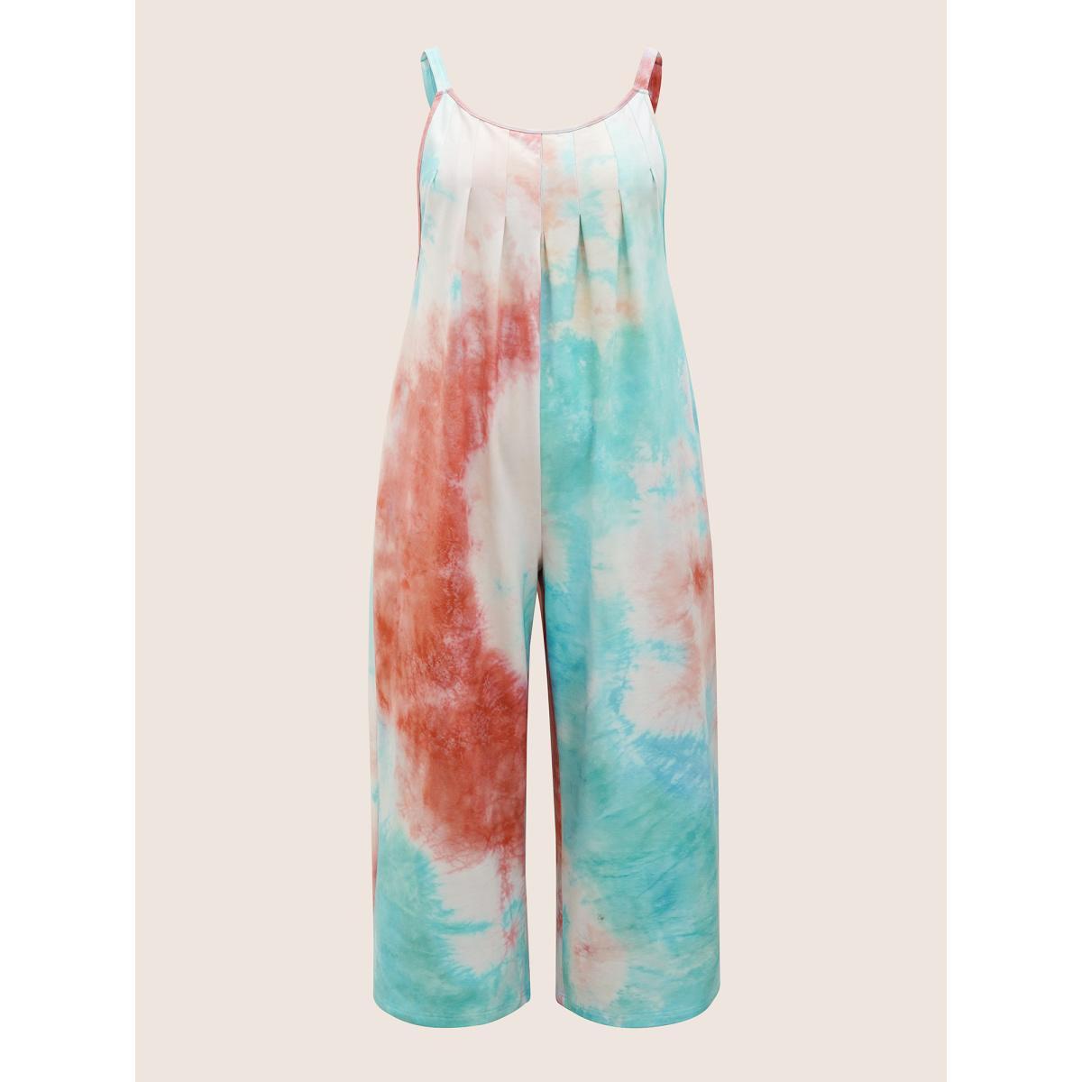 Plus Size Multicolor U Neck Tie Dye Pocket Pleated Jumpsuit Women Casual Sleeveless U-neck Everyday Loose Jumpsuits BloomChic 10/M Product Image