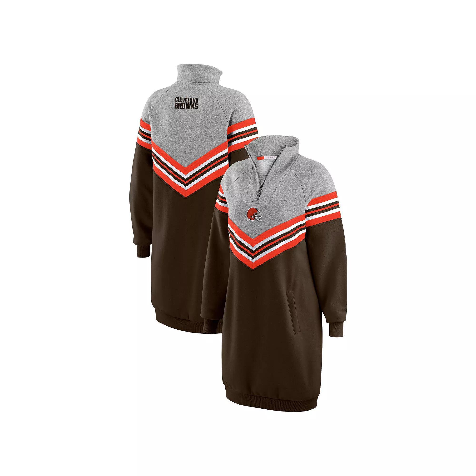 Women's WEAR by Erin Andrews  Brown/Heather Gray Cleveland Browns Chevron Stripe Dress, Size: XL Product Image