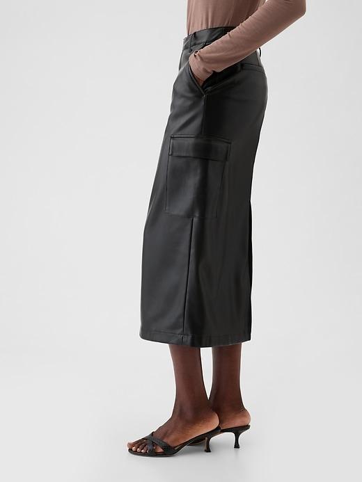 Vegan Leather Cargo Midi Skirt Product Image