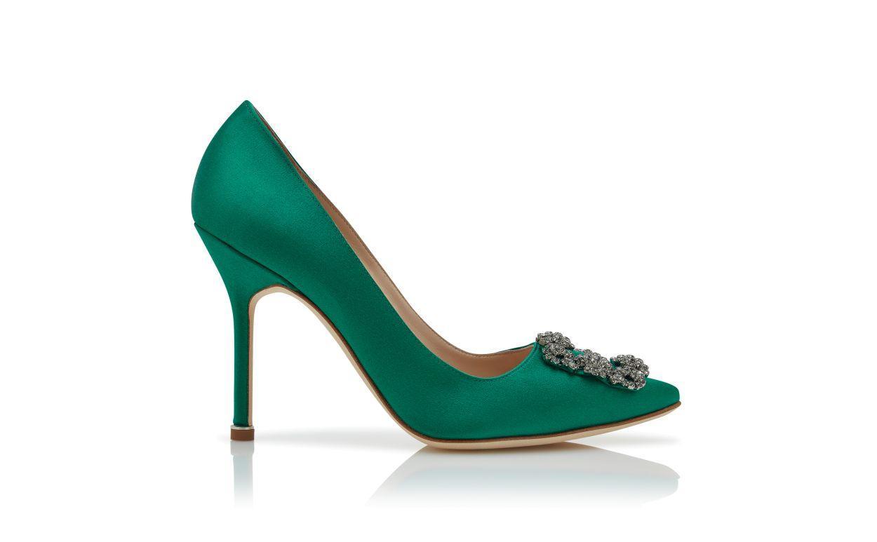 HANGISI Green Satin Jewel Buckle Pumps Product Image